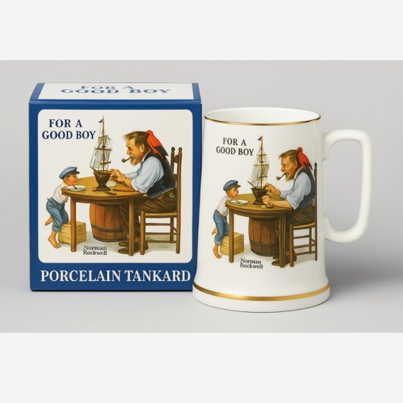 Norman Rockwell Porcelain Tankard Mug "For a Good Boy" Long John Silver’s Box - Picture 3 of 4